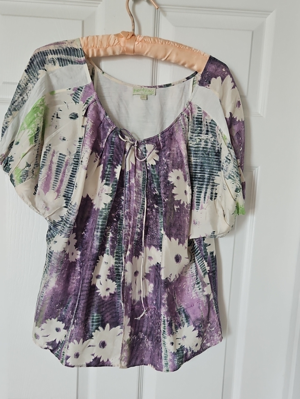 Silk Floral Tie-Front Peasant Blouse